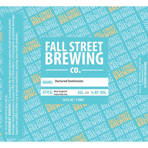 Fall Street Declared Sentiments New England IPA by Fall Street Brewing, beer label