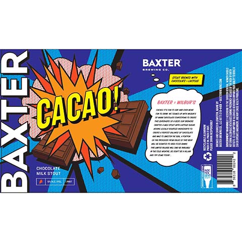 Baxter Cacao! Chocolate Milk Stout by Baxter Brewing Co., beer label