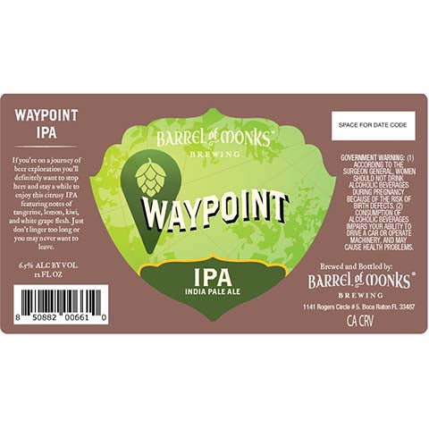 Barrel of Monks Waypoint IPA by Barrel of Monks Brewing, beer label