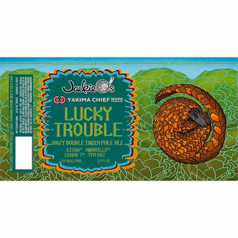 Jackie O's Lucky Trouble Hazy DIPA by Jackie O's Pub & Brewery, beer label