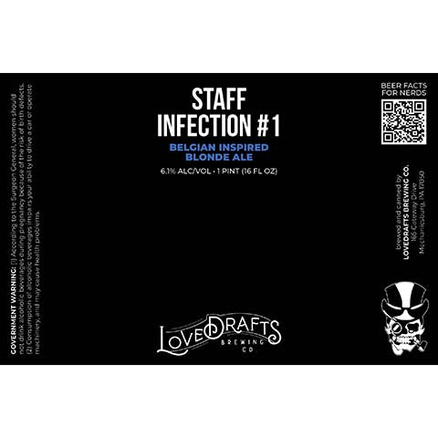 Lovedrafts Staff Infection #1 Belgian Inspired Blonde Ale by Lovedrafts Brewing Co., beer label