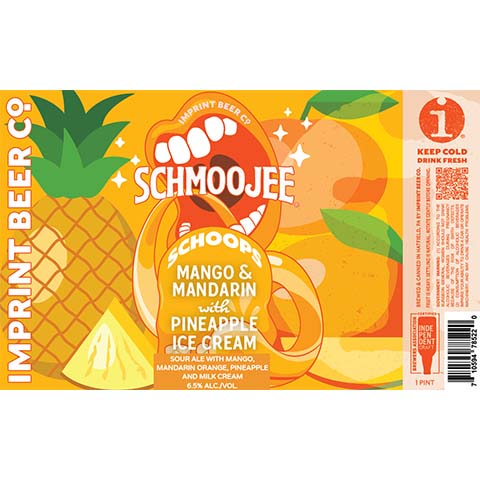 Imprint Schmoojee Shcoops Mango Mandarin With Pineapple Ice Cream Sour by Imprint Beer Company, beer label
