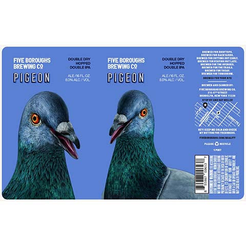 Five Boroughs Pigeon DDH DIPA by Five Boroughs Brewing Co, beer label