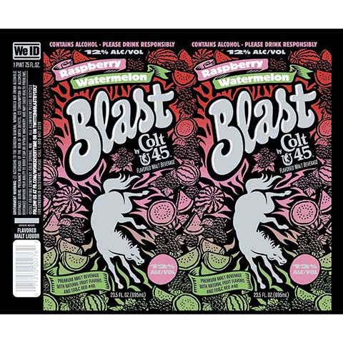 Pabst Blast by Colt 45 (Raspberry, Watermelon) by Pabst Brewing Company, beer label