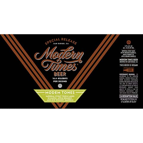 Modern Times Modem Tones Brandy and Rye Whiskey Barrels Imperial Stout by Modern Times Beer, beer label