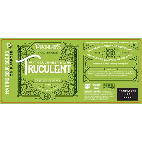 Pretentious Barrel Cucumber, Lime & Mint Truculent American Sour Ale by Pretentious Barrel House, beer label