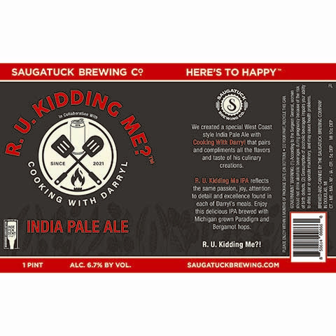 Saugatuck R. U. Kidding Me IPA by The Saugatuck Brewing Company, beer label