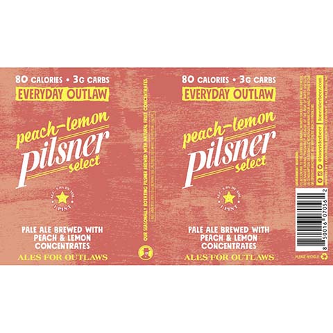 Everyday Outlaw Peach-Lemon Pilsner Select by Loneriderbeer Brewing Company, beer label