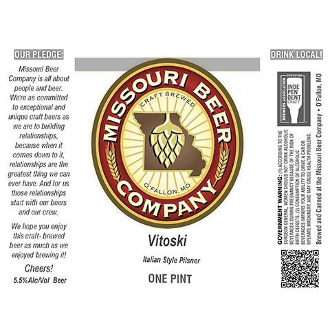 Missouri Beer Vitoski Italian Pilsner by Missouri Beer Company, beer label