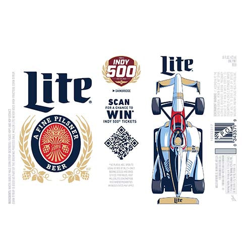 Miller Lite Indy 500 Pilsner by Miller Brewing Company, beer label