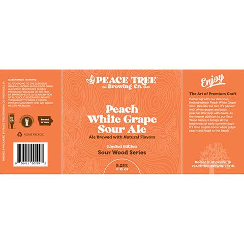 Peace Tree Peach White Grape Sour Ale by Peace Tree Brewing Company, beer label