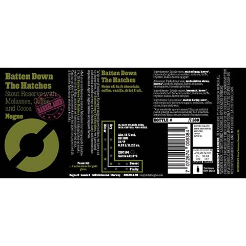 Nogne O Batten Down the Hatches Stout by Nogne O, beer label