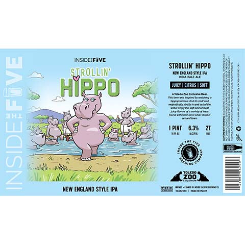 Inside The Five Strollin' Hippo NEIPA by Inside The Five Brewing, beer label