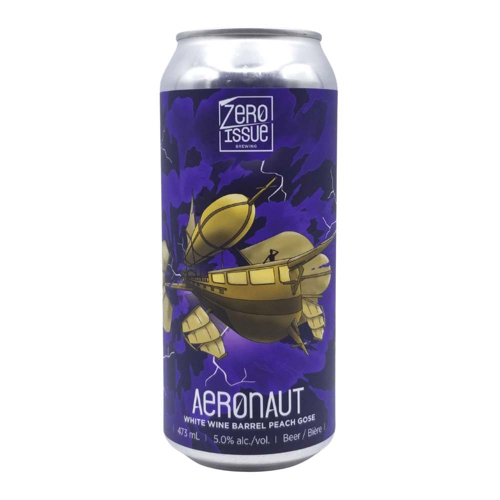 Aeronaut White Wine Barrel Aged Peach Gose by Zero Issue Brewing, beer label