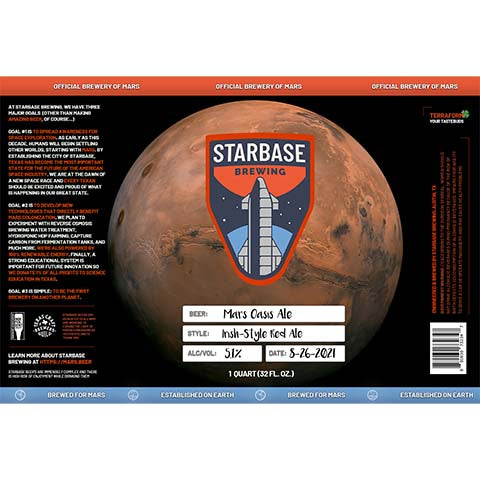 Starbase Mars Oasis Ale by Starbase Brewing, beer label