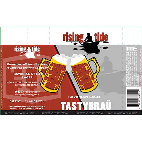 Rising Tide Tastybrau Lager by Rising Tide Brewing Co, beer label
