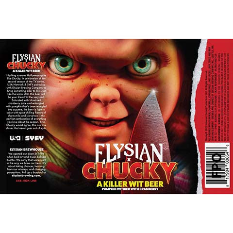 Elysian x Chucky A Killer Wit Beer by Elysian Brewing Co, beer label