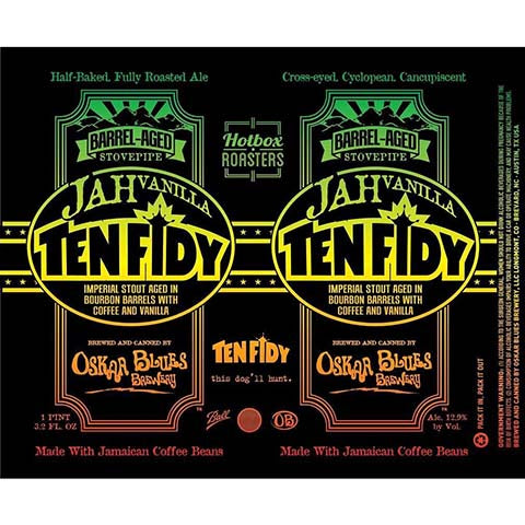 Oskar Blues JAHvanilla Barrel Aged Ten FIDY Imperial Stout by Oskar Blues Brewery, beer label