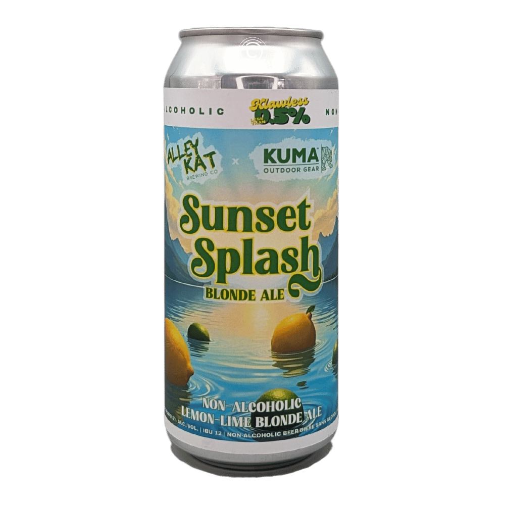 Sunset Splash Lemon Lime Blonde Ale Non-Alcoholic by Alley Kat Brewing Company, beer label