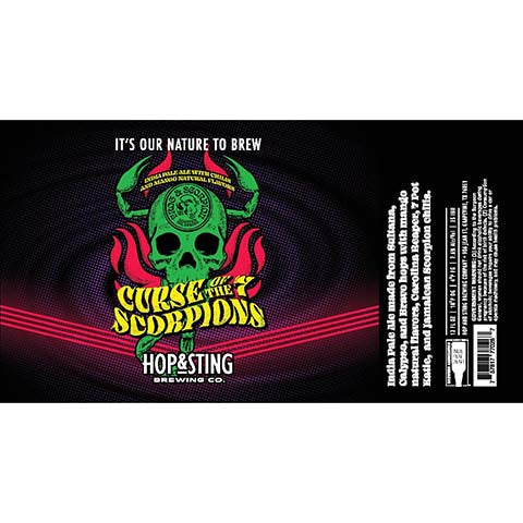 Hop & Sting Curse of the 7 Scorpions IPA by Hop & Sting Brewing Co., beer label
