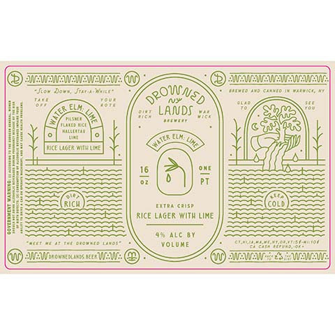 Drowned Lands Water Elm Lime Rice Lager by The Drowned Lands Brewery, beer label