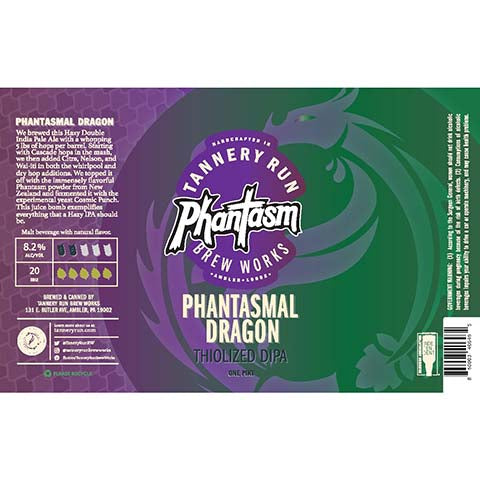 Tannery Run Phantasmal Dragon Thiolized DIPA by Tannery Run Brew Works, beer label