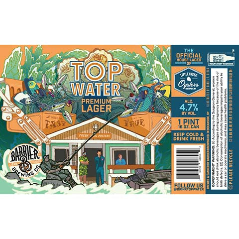 Barrier Top Water Premium Lager by Barrier Brewing Co, beer label