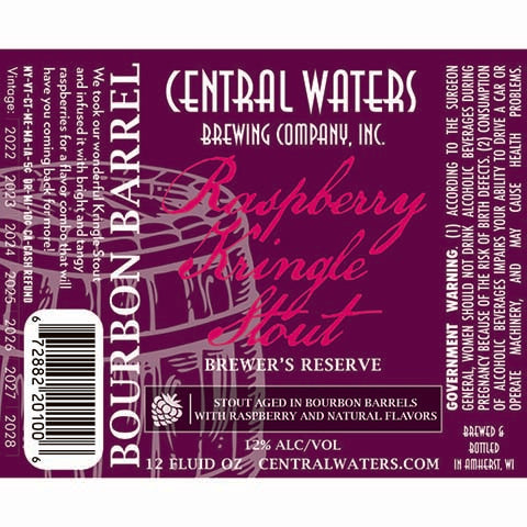 Central Waters Raspberry Kringle Stout by Central Waters Brewing Co, beer label