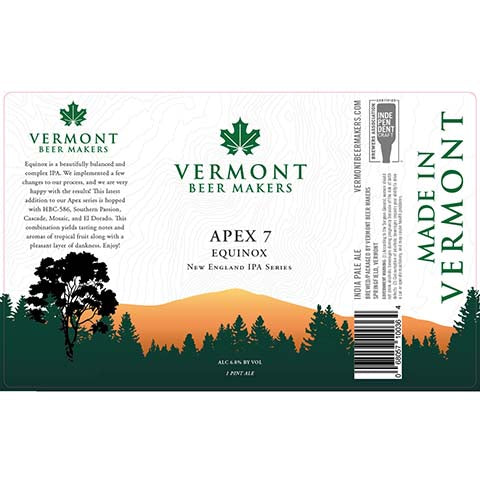 Vermont Apex 7 Equinox NEIPA by Vermont Beer Makers, beer label