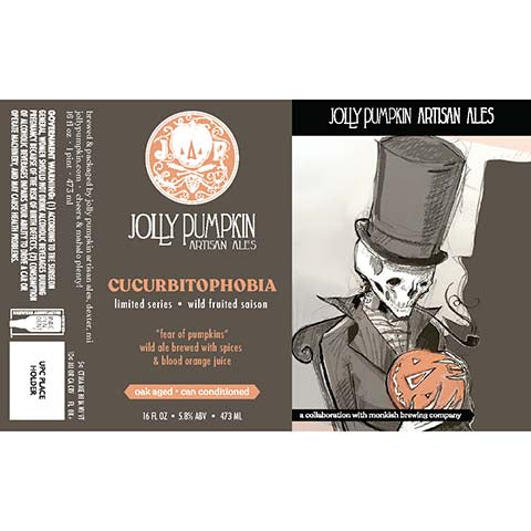 Jolly Pumpkin Cucurbitophobia Wild Fruited Saison by Jolly Pumpkin Ales, beer label