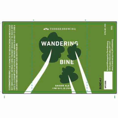 Threes Wandering Bine Saison Ale by Threes Brewing, beer label