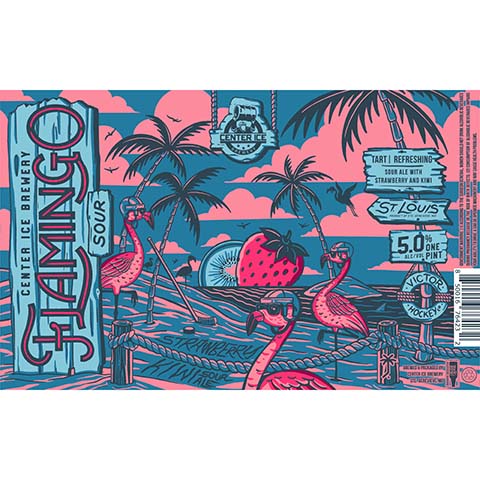 Center Ice Flamingo Strawberry and Kiwi Sour Ale by Center Ice Brewing Company, beer label
