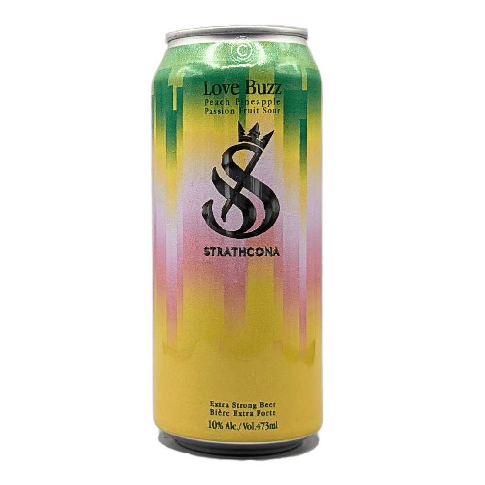 Imperial Love Buzz - Peach Pineapple Passionfruit Imperial Sour by Strathcona Beer Company, beer label