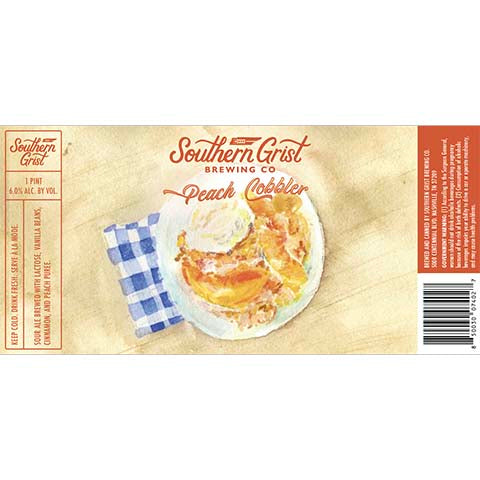 Southern Grist Peach Cobbler Sour by Southern Grist Brewing Company, beer label