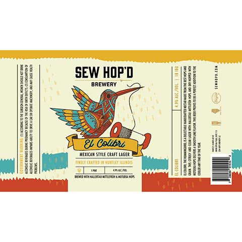 Sew Hop'd El Colibri Mexican Craft Lager by Sew Hop'd Brewery, beer label