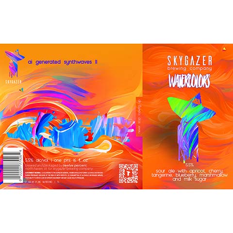 Skygazer Watercolors AI Generated Synthwaves II Sour Ale by SKYGAZER Brewing Co, beer label