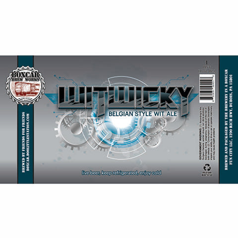 Boxcar Witwicky Belgian Style Wit Ale by Boxcar Brew Works, beer label