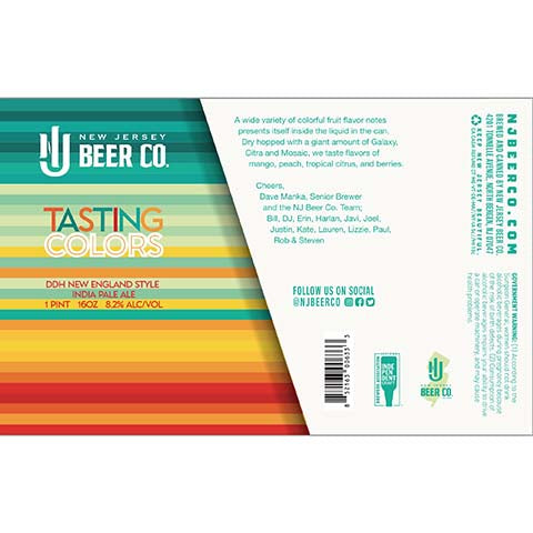 New Jersey Tasting Colors DDH New England Style IPA by New Jersey Beer Co, beer label