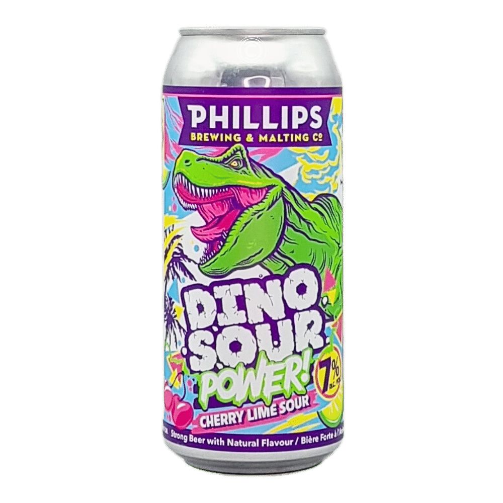 & Malting DinoSour Power Cherry Lime Sour by Phillips Brewing Company, beer label
