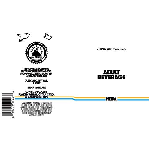 Sloop Adult Beverage NEIPA by Sloop Brewing, beer label