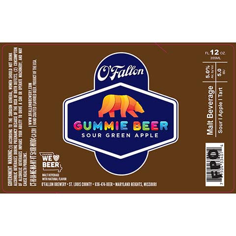 O'Fallon Gummie Beer (Sour Green Apple) by O'Fallon Brewery, beer label