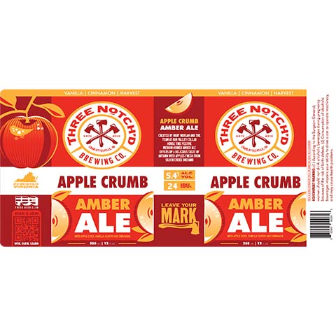 Three Notch'd Apple Crumb Amber Ale by Three Notch'd Brewing Company, beer label