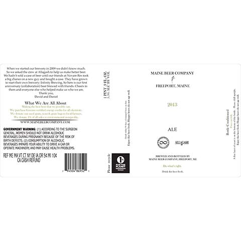 Maine 2013 Ale by Maine Beer Co, beer label