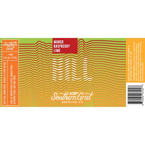 Southern Grist Mango Raspberry Lime Hill Sour Ale by Southern Grist Brewing Company, beer label