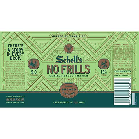 Schell's No Frills German Pilsner by August Schell Brewing Co, beer label