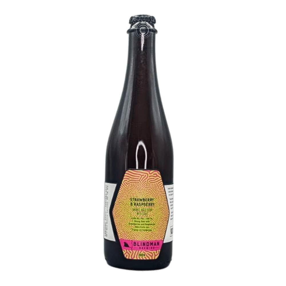 Brewing Strawberry Raspberry Barrel-Aged Sour by Blindman Brewery, beer label