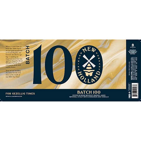 New Holland Batch 100 Imperial Stout by New Holland Brewing Co, beer label