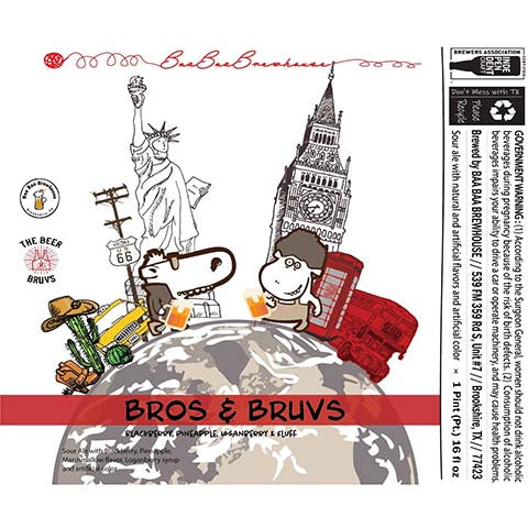 Bros & Bruvs Blackberry, Pineapple, Loganberry & Fluff Sour Ale by Baa Baa Brewhouse, beer label