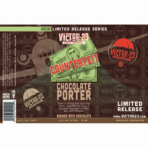 Victor 23 Counterfeit Chocolate Porter by Victor 23 Craft Brewery, beer label