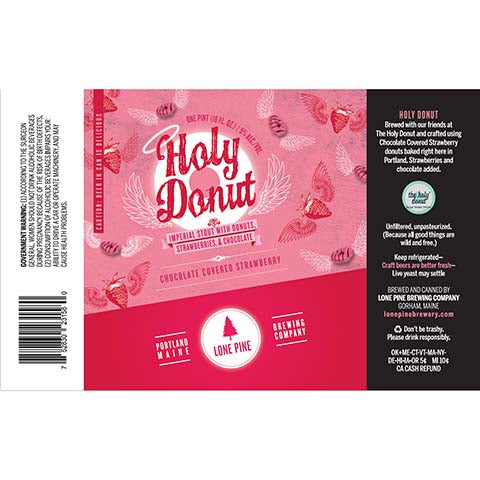 Lone Pine Holy Donut Chocolate Covered Strawberry Imperial Stout by Lone Pine Brewing Company, beer label